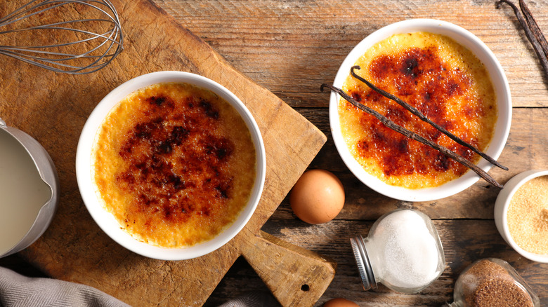 Two creme brulees in ramekins