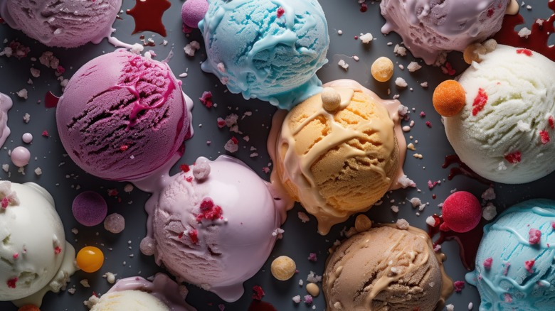 Different colors and flavors of ice cream