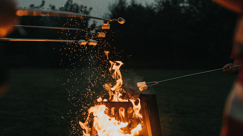 Marshmallows roasting over an open fire