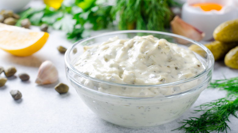 Homemade tartar sauce in bowl