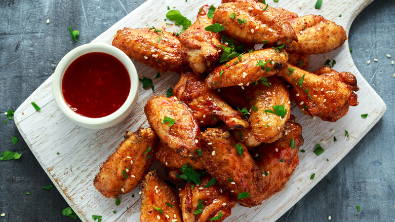 cooked chicken with dipping sauce