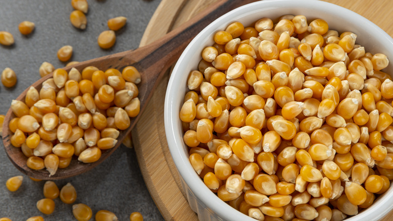 Popcorn kernels in a bowl