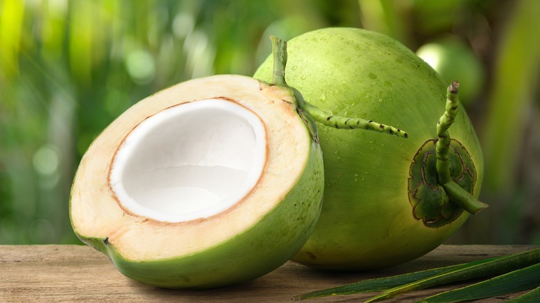 Halved young coconut