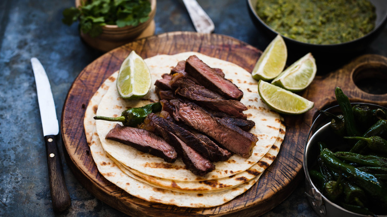 Grilled skirt steak tacos