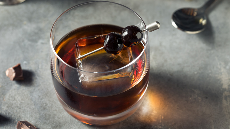 Chocolate old fashioned cocktail made with bourbon