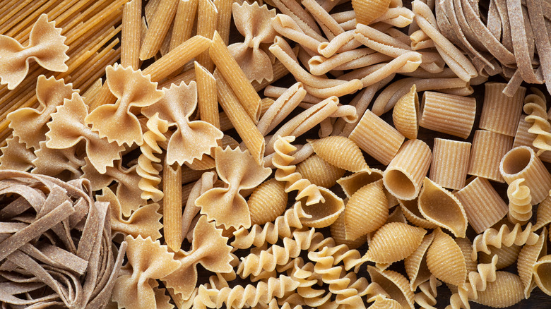 Uncooked dry pasta with texture