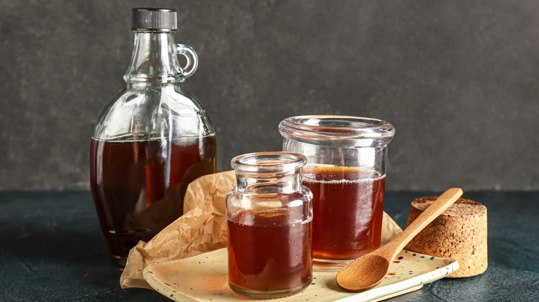 Bottles of maple syrup