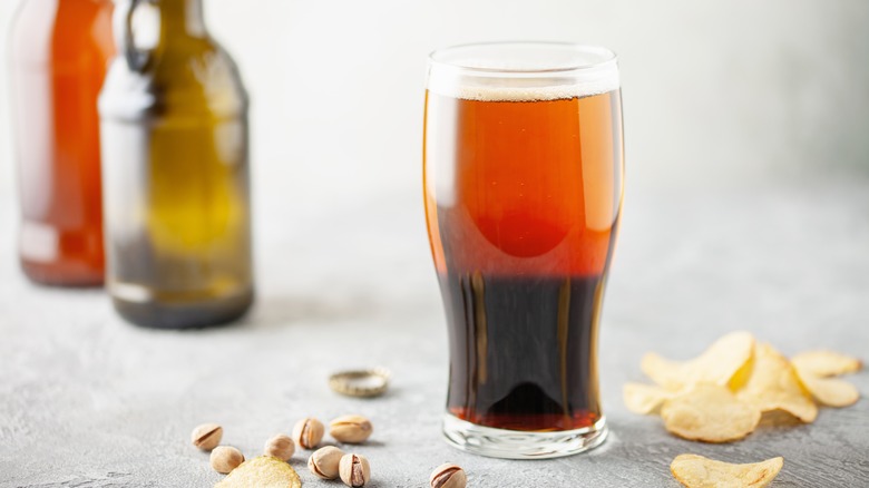 Red and dark layered beer