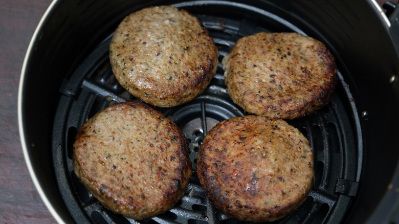 batch of turkey burgers in air fryer 