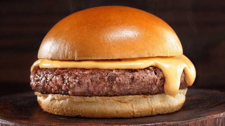 simple cheeseburger on display