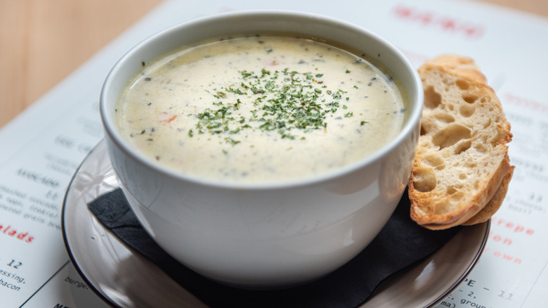 smooth potato soup with bread