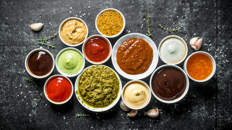 Bowls of marinades and sauces