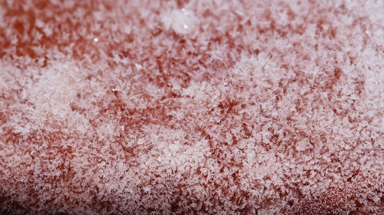 Freezer burn ice crystals forming on meat