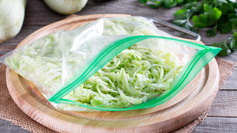 A bag of frozen grated zucchini