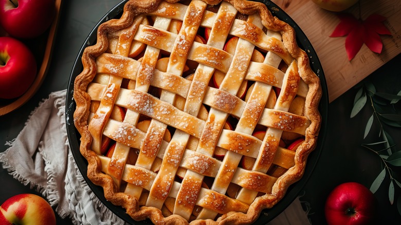 An apple pie with lattice top