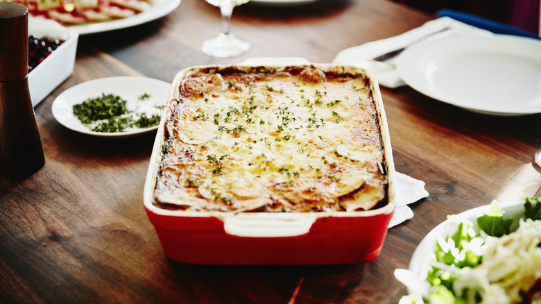 A beef casserole on a dining table.