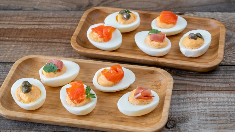 platters of deviled eggs