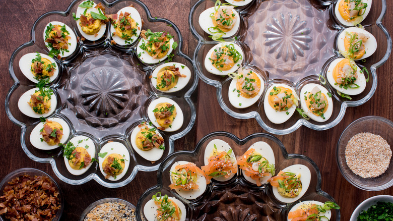 spread of of deviled egg platters