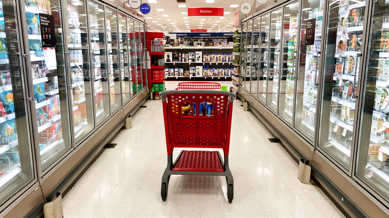 cart in frozen food aisle