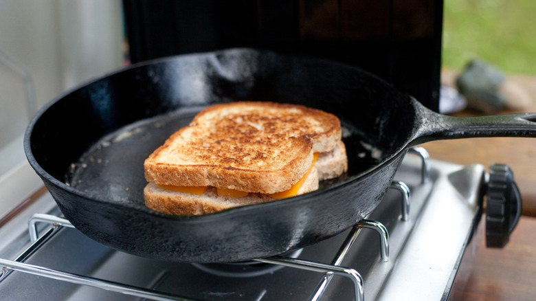 grilled cheese sandwich cooked on a skillet