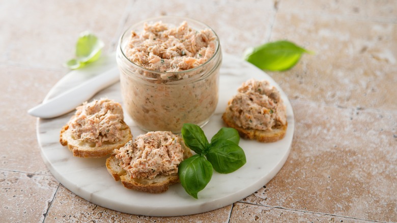 Rillettes in jar and on crostini