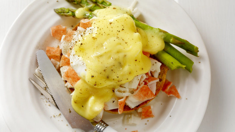 lobster eggs benedict with asparagus