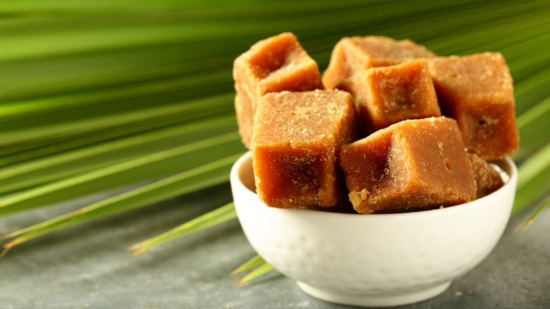 Cubes of hardened brown sugar