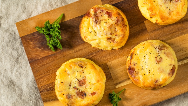 Homemade sous vide egg bites on a wooden board