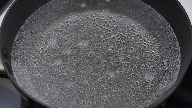 boiling water in skillet