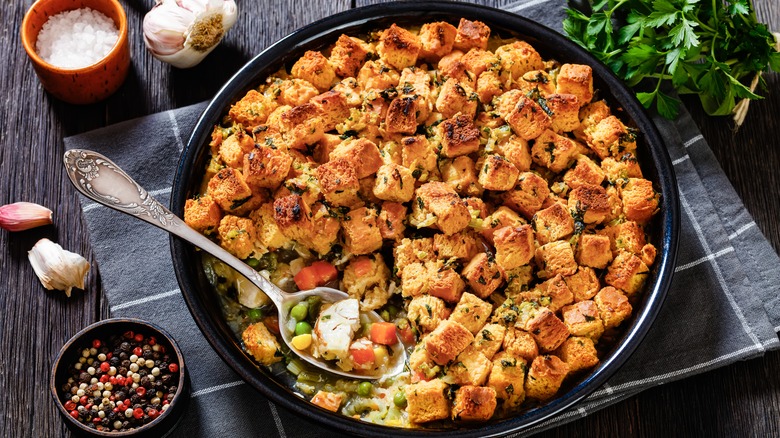 Turkey pot pie with toasted bread crust