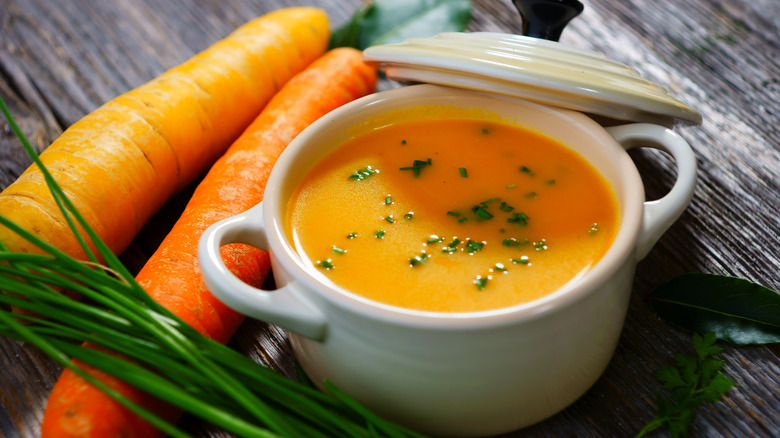 Small pot of carrot soup