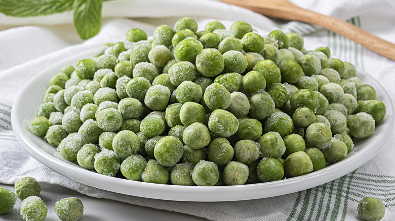 Frozen peas on a plate