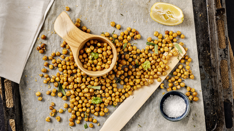 Chickpeas on a roasting tray