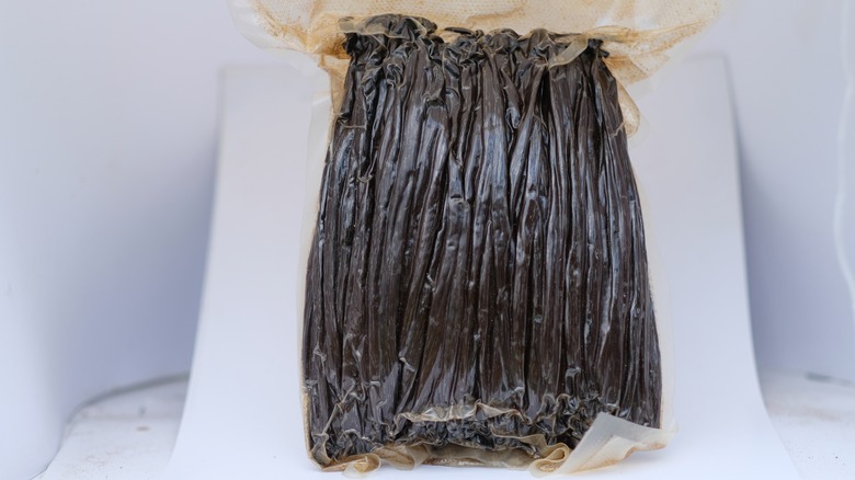 Vanilla beans in a vaccum sealed bag