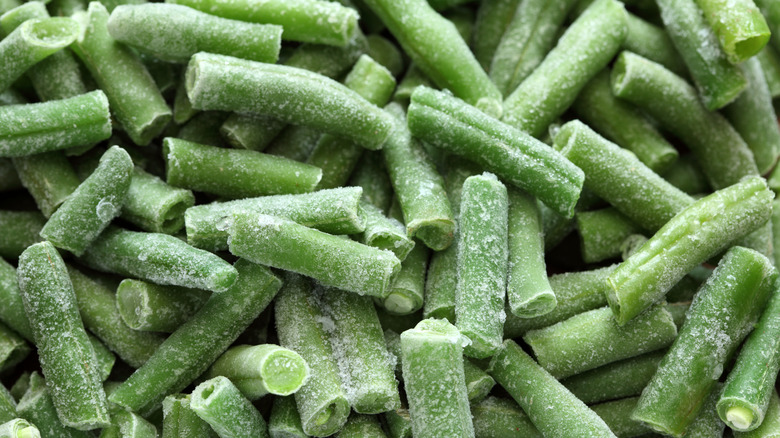 close-up of a pile of frozen green beans