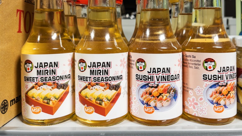 Japanese mirin in bottles