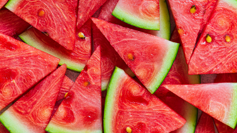 Watermelon cut into triangle wedges