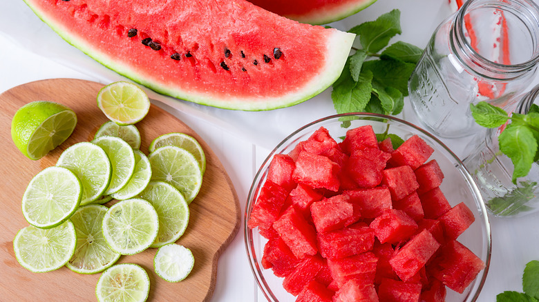 Watermelon with lemon and mint