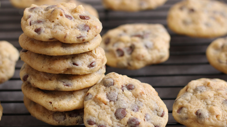 stacks of chocolate chip cookies