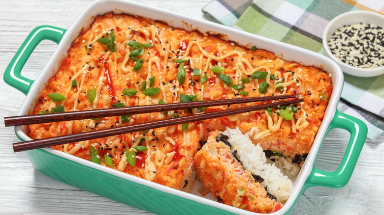 Sushi bake in casserole dish