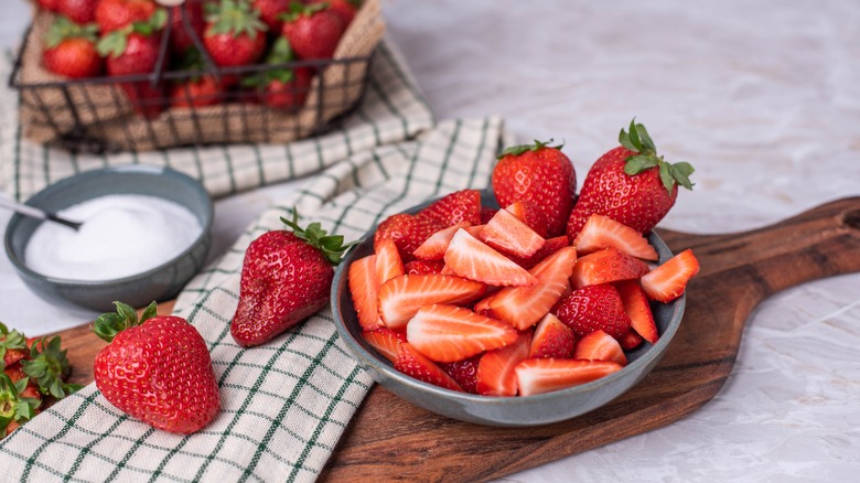 Cut strawberries with sugar