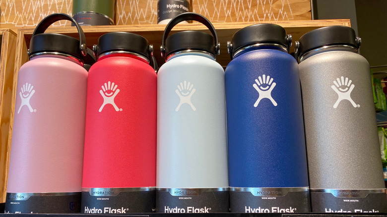 Hydro Flask bottles on shelf