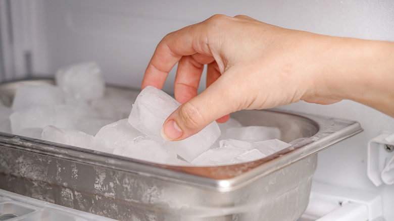 Ice stored in the freezer