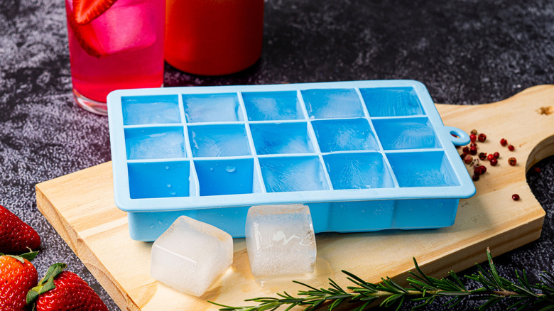 Blue silicone ice cube tray