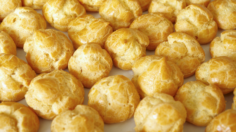 tray of choux pastry puffs