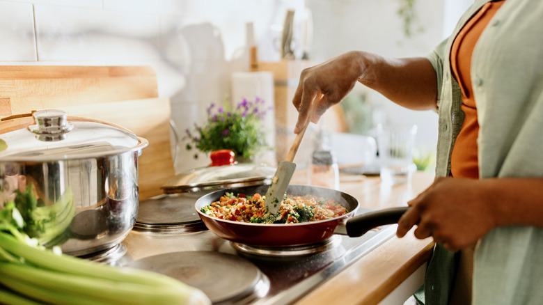 cooking vegetables in home kitchen