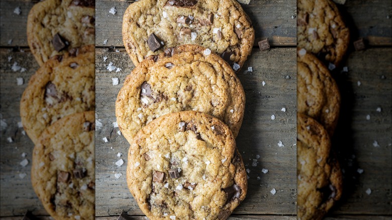 Chocolate chunk cookies sprinkled with salt