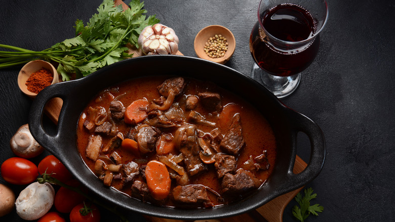 Beef bourguignon with red wine