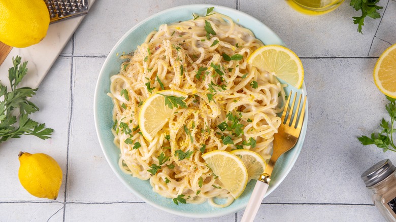 Large bowl of lemon pasta