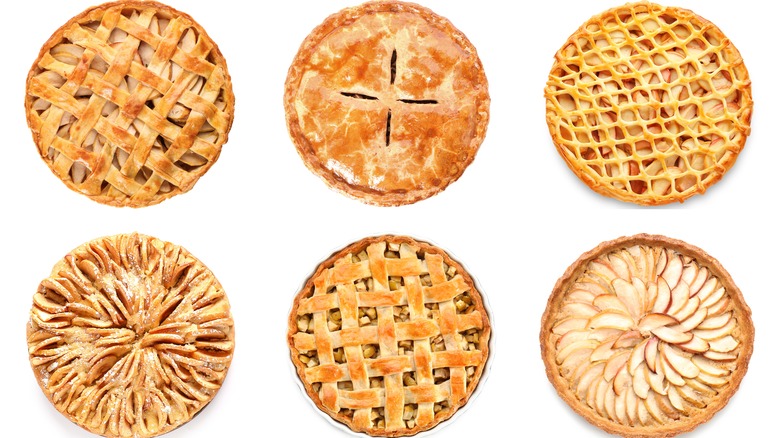differently designed apple pie top crusts